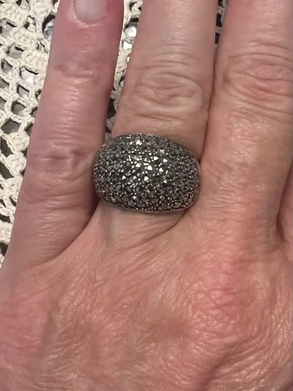 Marcasite Domed Silver Statement Ring Size 8.75 #659